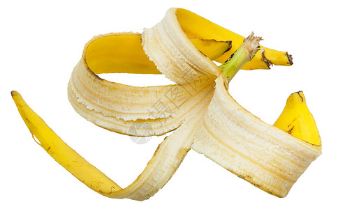 白色背景隔离的四条黄香蕉皮图片