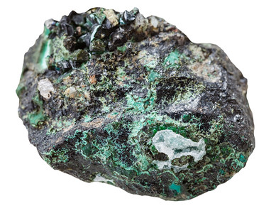 收集自然岩石的宏观白底与马拉奇特矿物石分离的马拉奇特矿物石一起钻图片