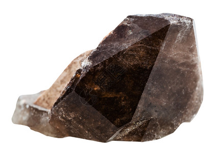 收集自然岩白底绝缘的摩里昂褐色烟雾石矿物晶体图片
