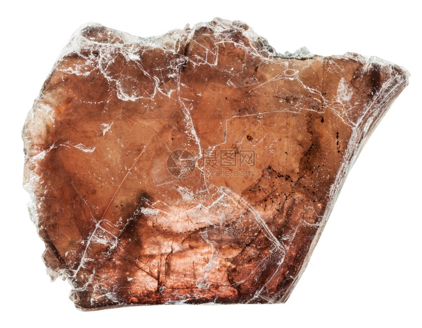 收集天然岩石白背景上分离的棕色混血矿石普通mica图片