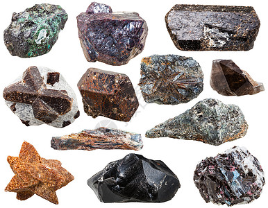 蓝晶石各种天然石和块麦芽石奥比锡甘油硫化灯光沉积石staurolite石浮标杯格兰多地硫化物背景