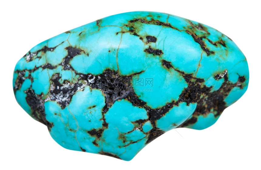 天然矿物石的大型白底孤立的蓝榴弹石抛光块土库诺绿仿冒图片