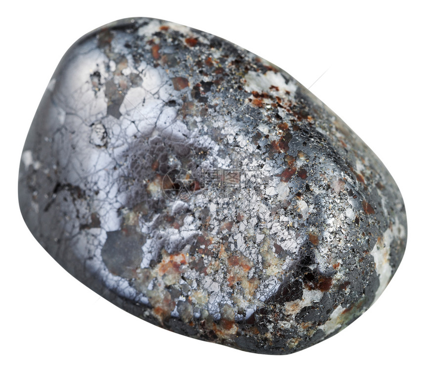 天然矿物石的大规模白色背景上孤立的抛光磁石宝图片