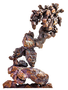 天然矿物石的大型白底隔离的本地铜矿树枝图片