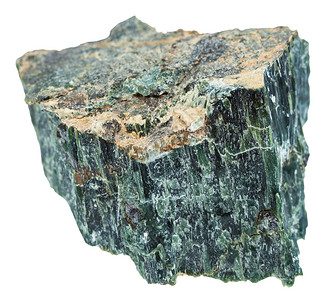 天然矿物石白底隔离的温石棉岩绿色蛇纹白图片
