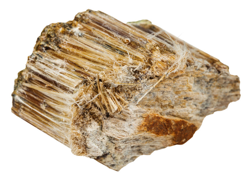 天然矿物石白色背景隔离的棕石棉图片