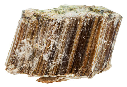 天然矿物石白色背景隔离的一块棕色石棉图片