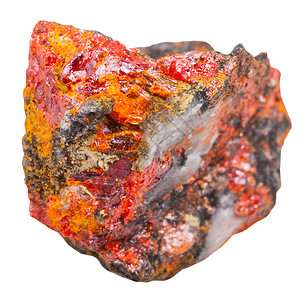 天然矿物标本的宏观白底隔离的红色Regar晶体图片