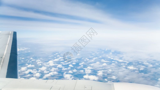 飞机窗口看到了机翼和美丽的风景图片