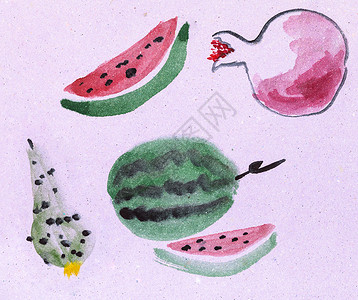 清新水彩西瓜以水彩画粉红纸上新鲜果实背景