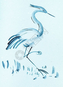 以水彩漆为特色的sudibokuga风格的水彩画培训蓝彩纸上的海鸟图片