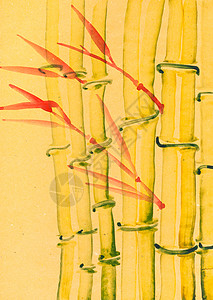 以水彩油漆为特色用水彩涂料进行神博库加风格的培训黄彩纸上的竹林图片