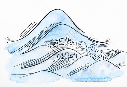 用水彩漆色画作的奇博库加风格培训白纸上蓝色波浪图片