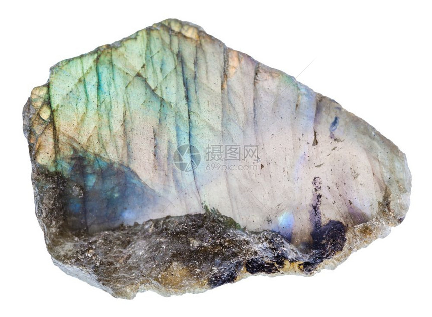 天然矿物岩石拉布多石labradorite石抛光表面白底与马达加斯隔离的白色表面图片