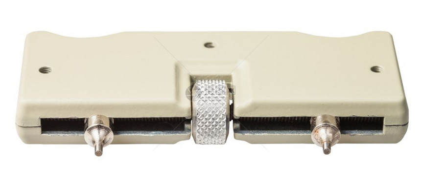 watchmaker工作坊两针可调整的扳手打开器用于白色背景孤立的手表后盖图片