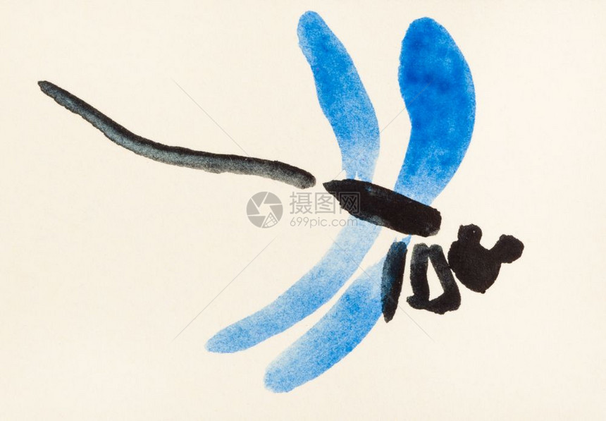 用水彩涂画色料用纸上涂漆的蓝翼手用飞行的图片