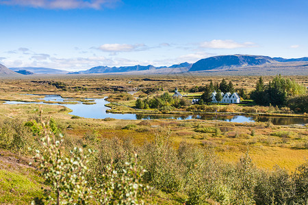 september前往冰岛旅行位于Thingvelllir公园September的裂谷背景