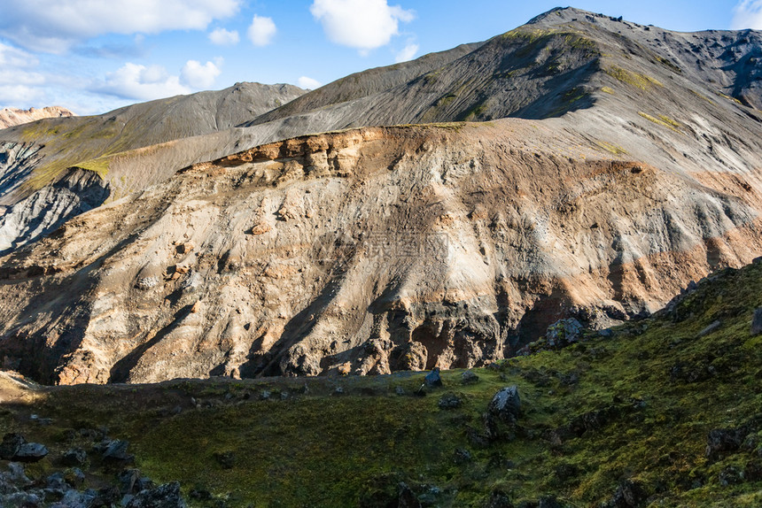 前往冰岛高地区Fjellabak自然保护区Landmannalaugar地区的老火山坡图片