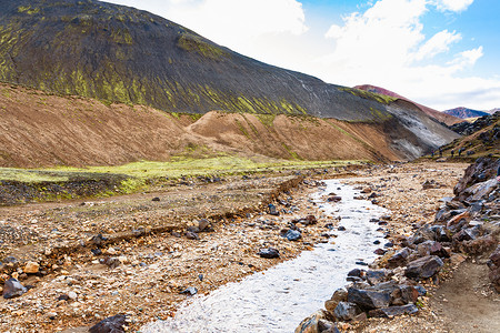 september前往冰岛高地区Fjellabak自然保护区位于冰岛高地区September的Landmannalaugar地区Graenagil背景