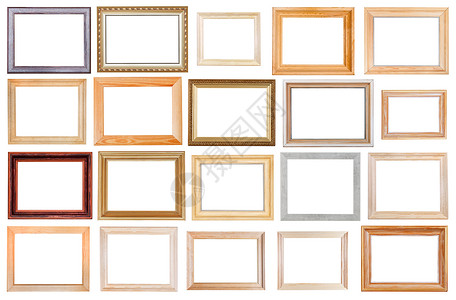 一组各种宽木画框用白色背景隔离的切出画布背景图片