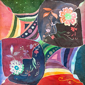 纺织背景手工涂有巴迪克丝巾头的抽象花纹图案背景图片