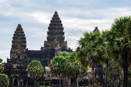 AngkorWater寺庙废墟柬埔寨暹粒背景图片