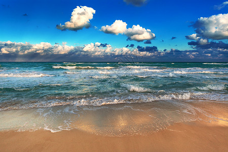 阳光明媚的一天海洋和沙滩图片