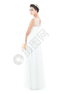 穿着白色背景的婚纱新娘图片