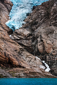 挪威奥尔登湖边布里克达尔冰川背景