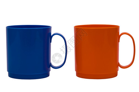 白色背景的深蓝和橙杯子图片