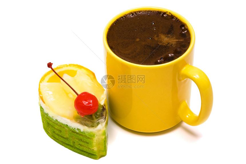 咖啡杯和水果甜点图片