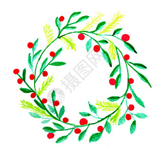手制水棕色鲜圣诞节花环红莓背景图片