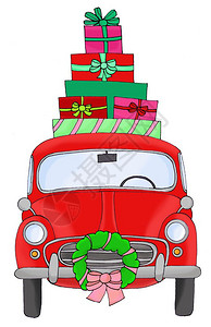屋顶上有圣诞礼物的手牵车背景图片
