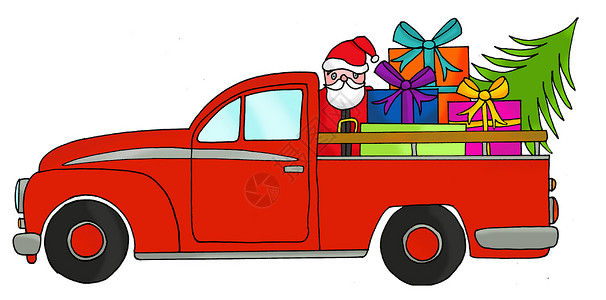 手牵搭乘卡车顶有圣诞礼物背景图片