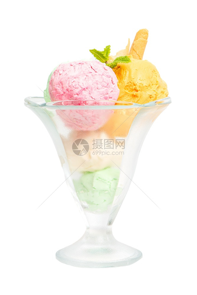 玻璃碗的冰淇淋球图片