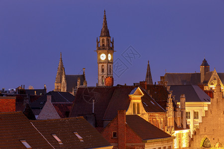 比利时根特古城的屋顶和塔楼图片