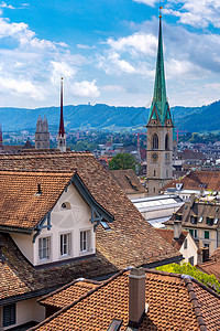 瑞士苏黎世城市屋顶和塔台的空中观察苏黎世图片