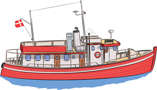 红色旅游船插画