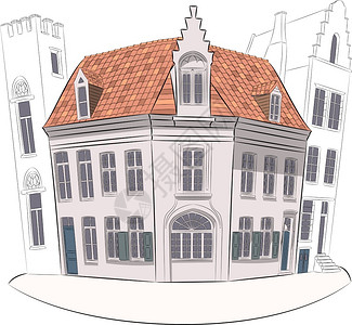 佛兰德斯传统中世纪房屋插画
