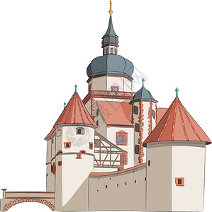 乌本桥古堡垒马里安乌兹巴伐利亚德国玛丽安堡插画