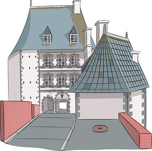 大卢斯庄园诺曼底的古老中世纪法国城堡插画