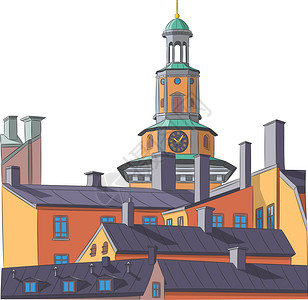 瑞典城市玛莉格达琳教堂插画