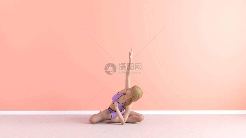 空中行礼瑜伽姿势女示范概念空中敬礼瑜伽姿势图片
