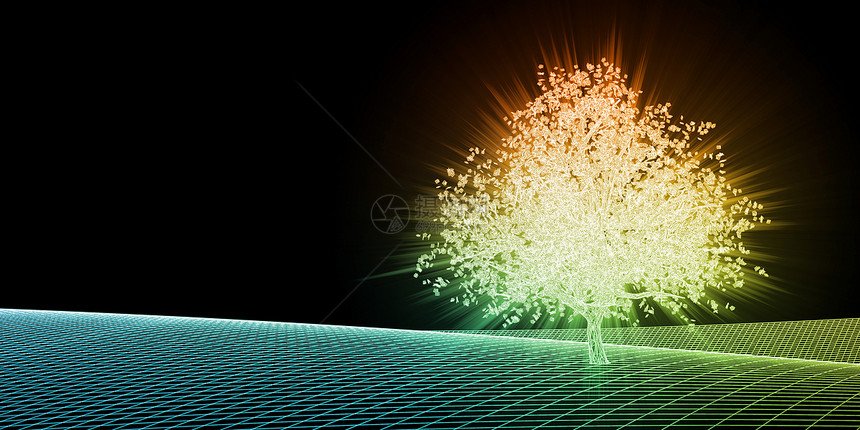 数字树在虚拟景观上成长图片