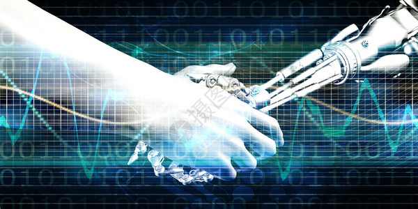 人与机器握手作为一种商业技术概念背景图片