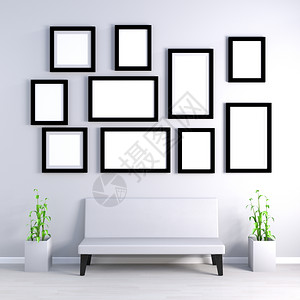 带家具的墙壁上空相照片框架挂墙上的空相照片框架图片