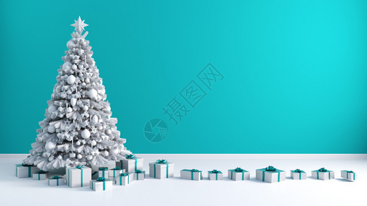 圣诞树背景在蓝墙上有复制空间圣诞树背景在复制空间上有背景图片