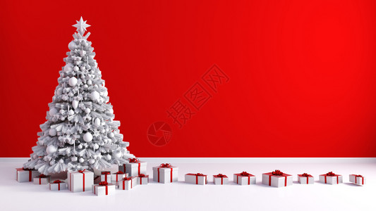 圣诞贺卡和红墙上复制空间圣诞快乐图片