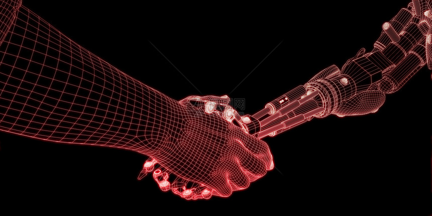 机器人与类之间握手技术伙伴关系图片
