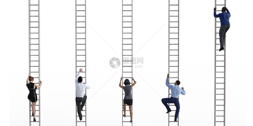 商人爬梯子到顶端图片